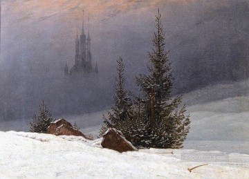  Invierno Pintura al %c3%b3leo - Paisaje Invernal Con Iglesia Romántico Caspar David Friedrich
